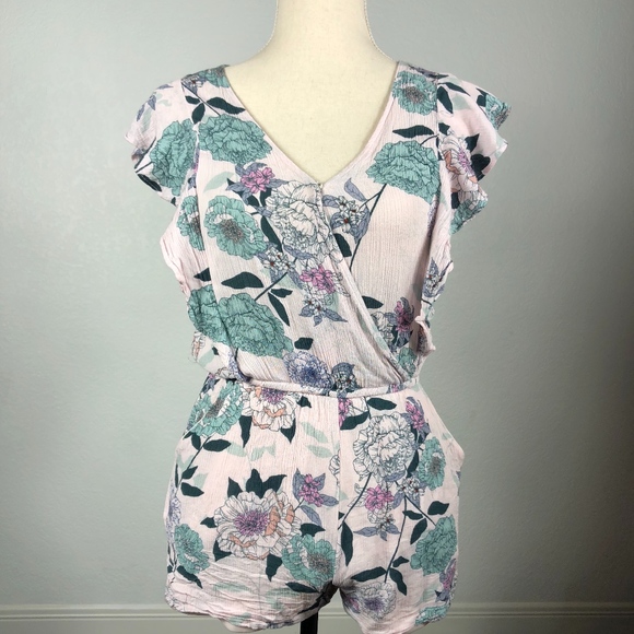 one clothing Pants - One Clothing Floral Wrap Front Romper